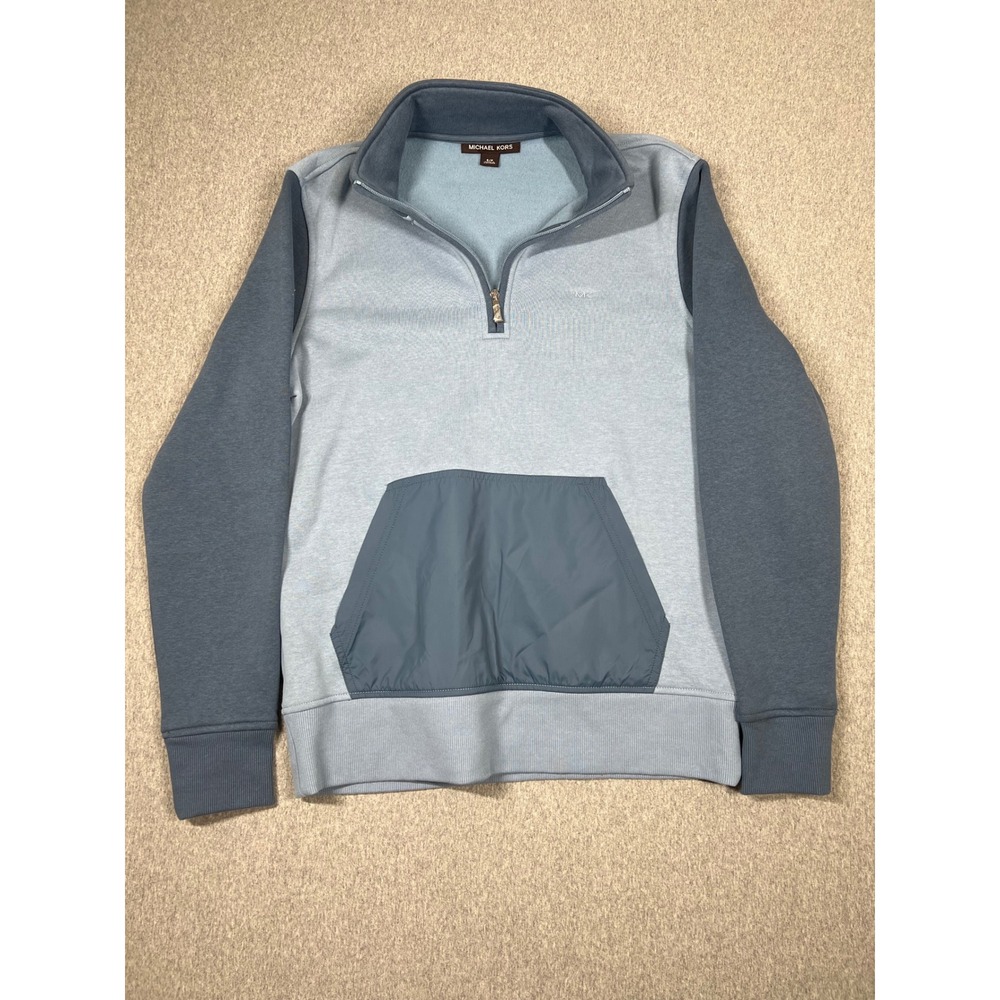 Michael Kors Quarter Zip Pullover Mens Small Blue Excellent Colorblock Pocket